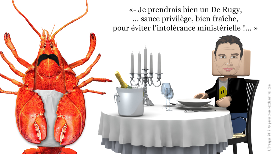 - Je prendrais bien un De Rugy, ... sauce privilège, bien fraîche, pour éviter l’intolérance ministérielle !...